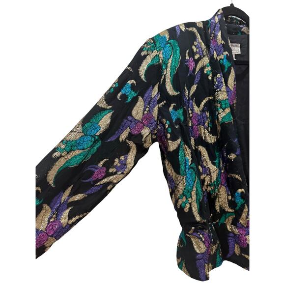 Rare Vintage 80s Anne Klein Metallic Floral Shell Top Hong Kong Sz M - Picture 4 of 10